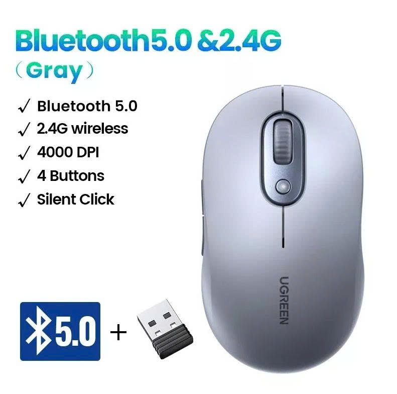 Chuột không dây 2.4Ghz + Bluetooth  màu xám Ugreen 45149 M556