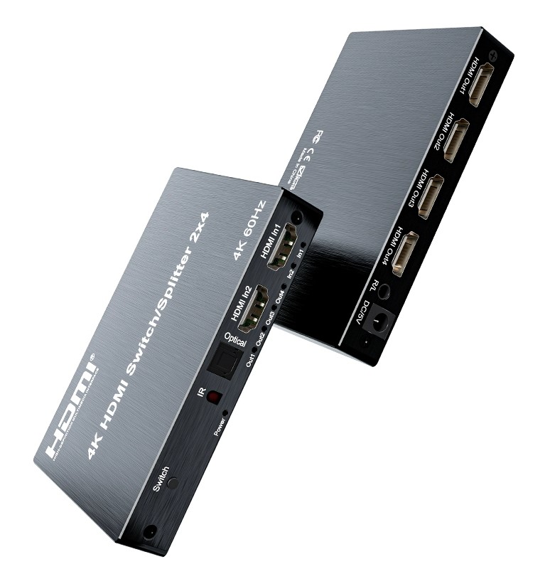 Bộ chia HDMI Switcher 2 in 4 out Bowu BW-20H24A 2K4K@60Hz