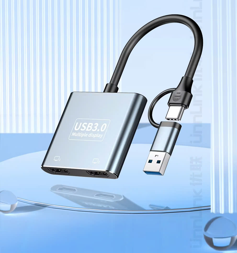 Bộ chuyển đổi Type C/USB3.0 sang Dual HDMI 1080P 60Hz Mở rộng 2 màn hình khác nhau cho Apple M1 M2 Mac Windows Unnlink U1514K/1788